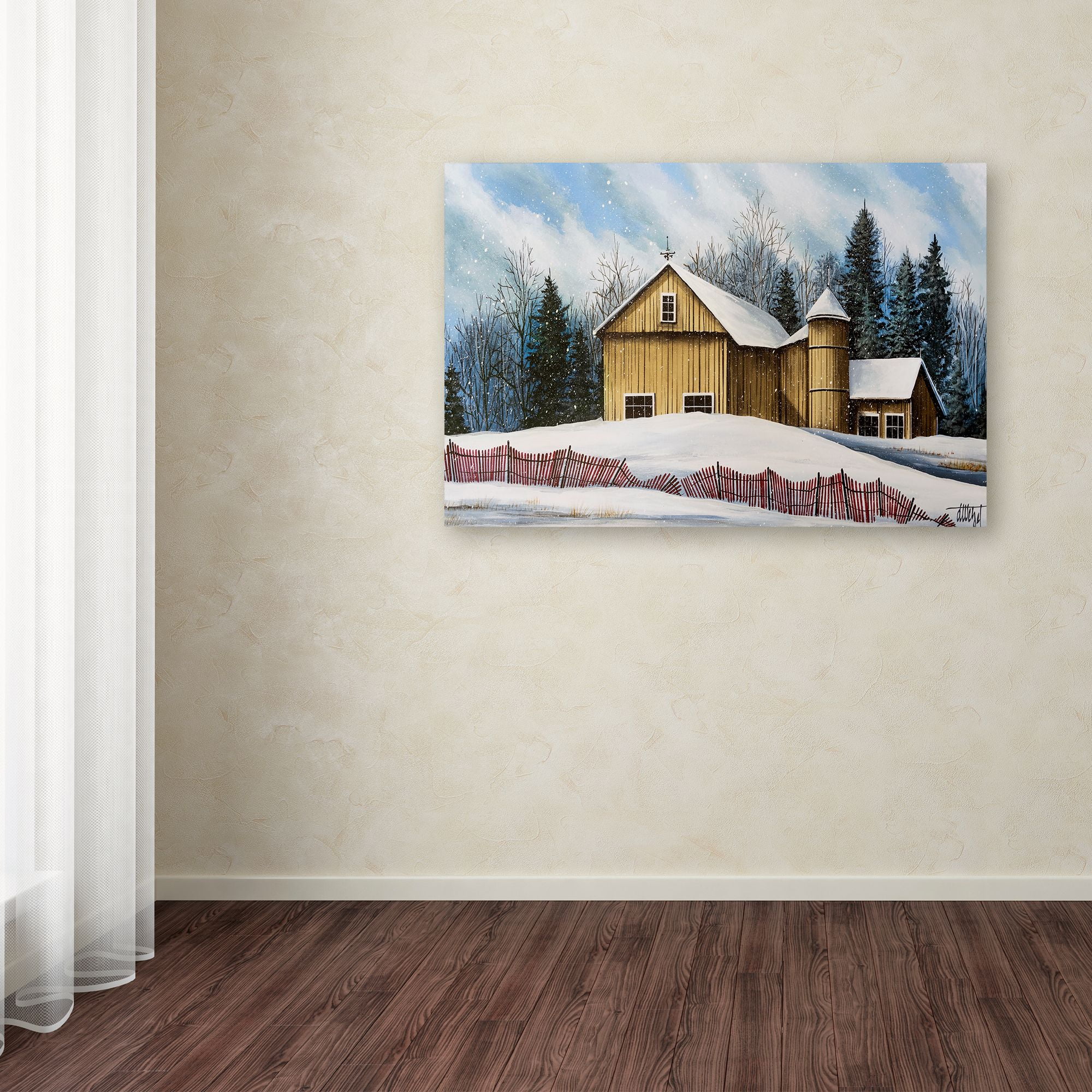 Trademark Fine Art 'Yellow Barn Winter' Canvas Art by Debbi Wetzel