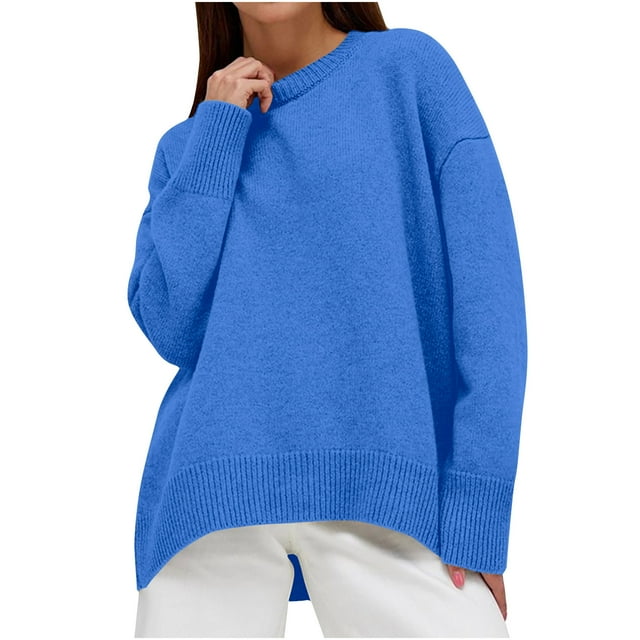 Besolor Women's Fall Spring Sweaters 2024 Casual Soft Crew Neck Long Sleeve Knit Pullover Jumper Tops