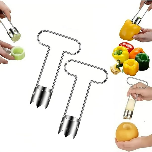 Juego de descorazonador de frutas y verduras de acero inoxidable | Herramienta para quitar el corazón de manzanas y pimientos con mango en forma de T | Aparato de cocina de grado alimenticio 304