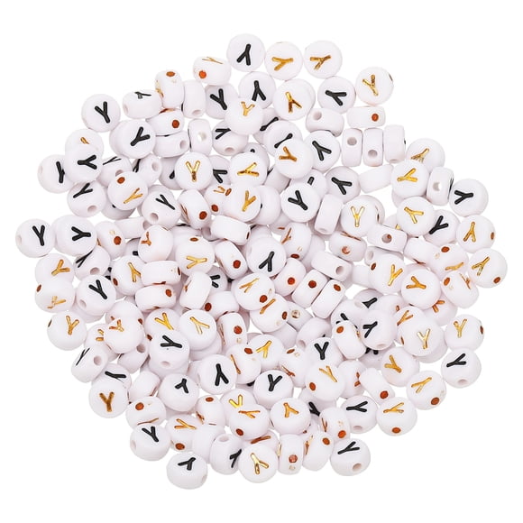 Uxcell 200 Pcs Perles en Acrylique 4x7mm, Perles Rondes Blanches Alphabet Lettre Y, Perles Espaceurs Alphabet pour Fabrication de Bijoux Bracelets Colliers