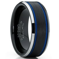 Metal Masters Mens Tungsten Carbide Black Blue Textured Wedding Band Ring Comfort-Fit 8mm 8.5