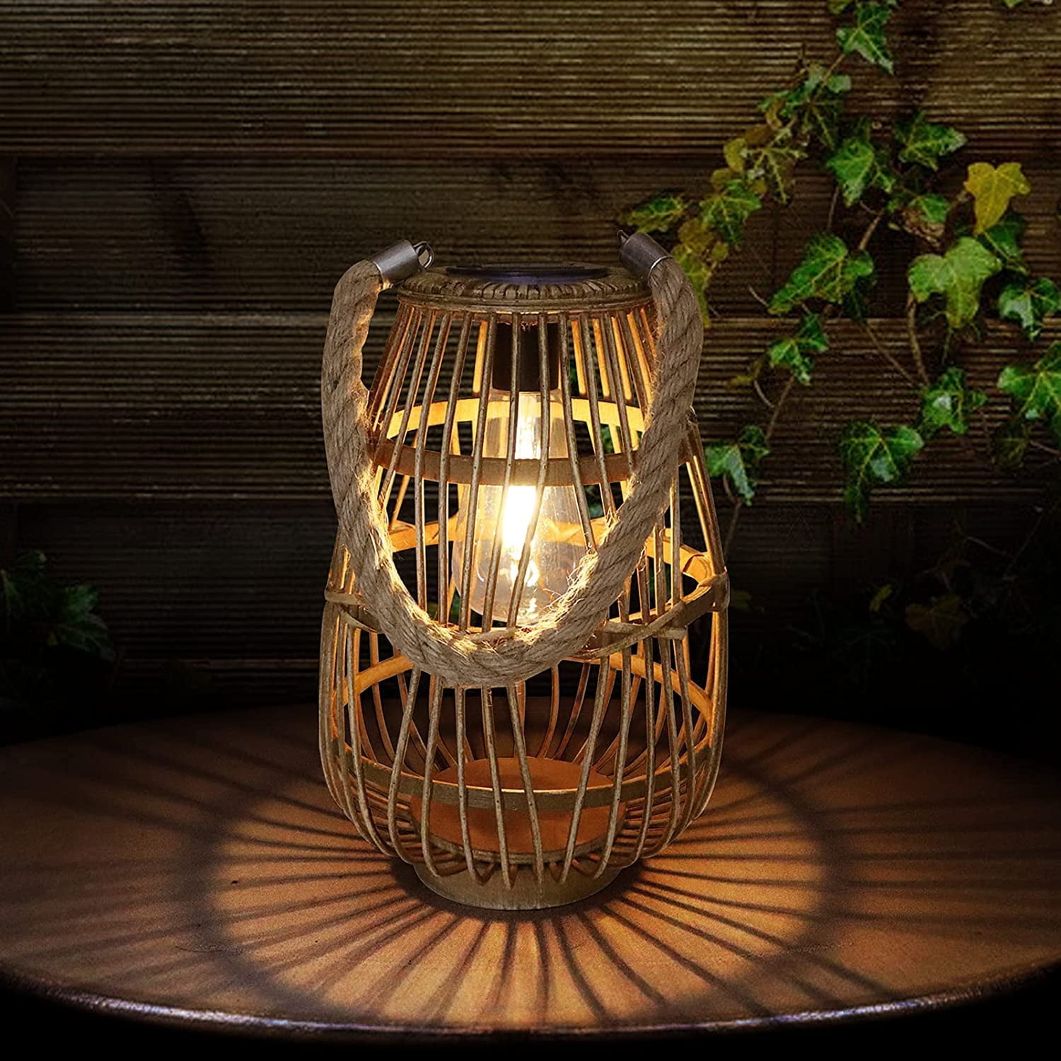 large rattan solar lantern