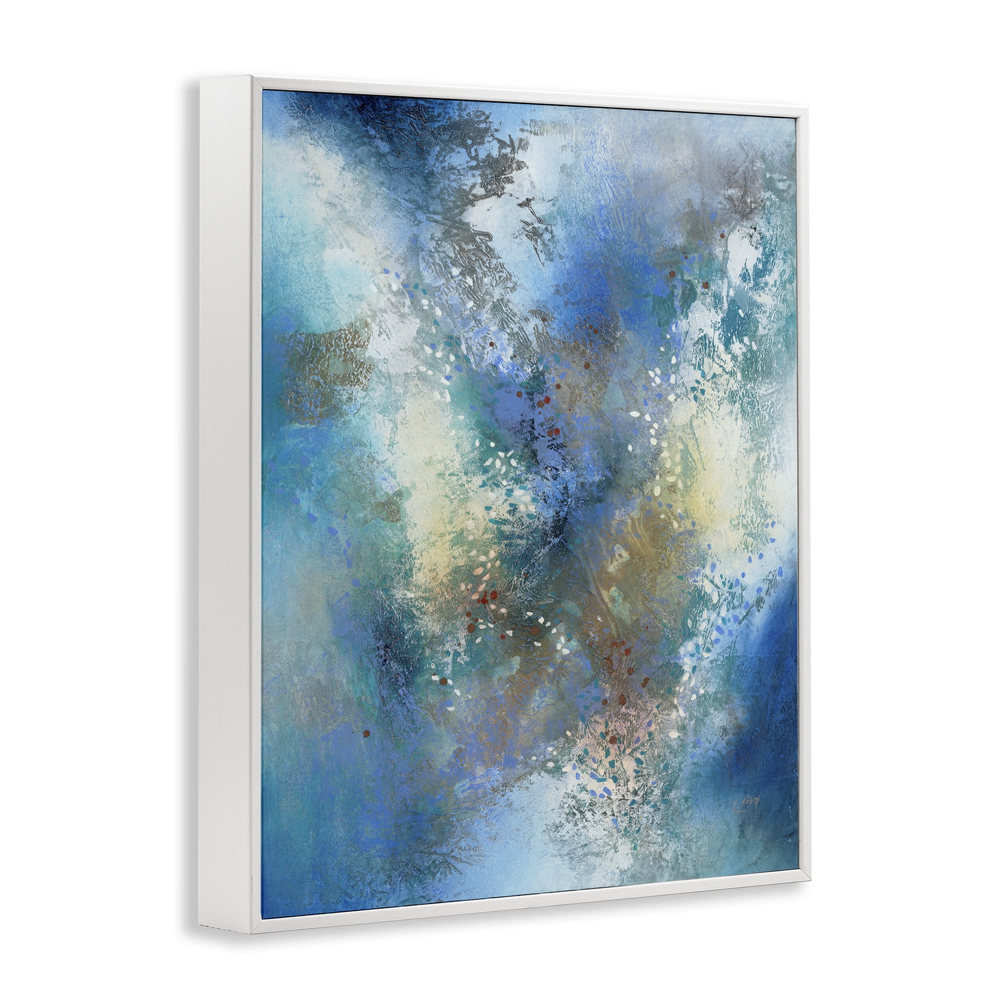 Stupell Industries Fluid Blue Abstraction Abstract Painting White Framed Art Print Wall Art, 16 x 20