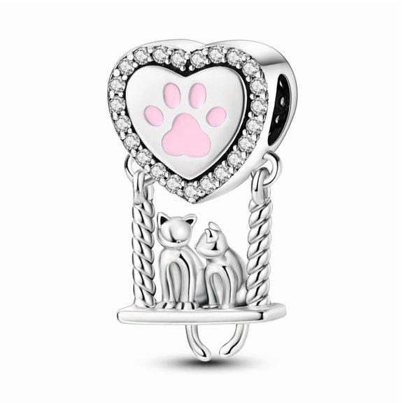 Cat Paw Swing Heart - Shaped String Bead Charm, Compatible with Most Bracelet, Charm for Bracelet