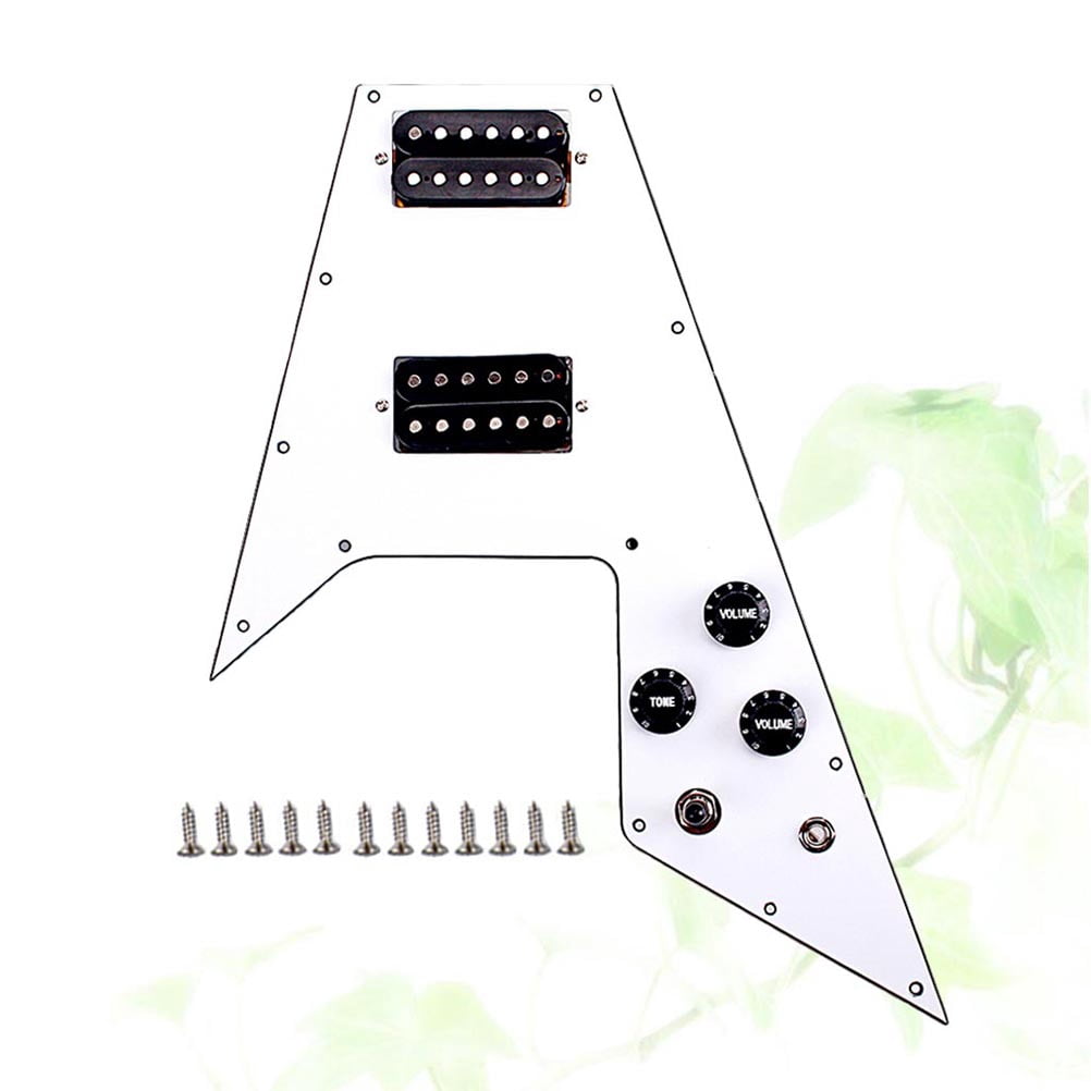 IBASETOY 1Set White Guitar Pickguard Scratch Plate with Prewired Humbucker Pickups and Black Knobs for Electric Guitar
