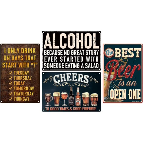 shiyou-Man Cave Decor 4 Pack - 12 × 8 Inches Vintage Bar Sign Funny Metal Beer Signs for Garage Basement Mancave Patio Wall Decorations | Cool Gifts Stuff for Men