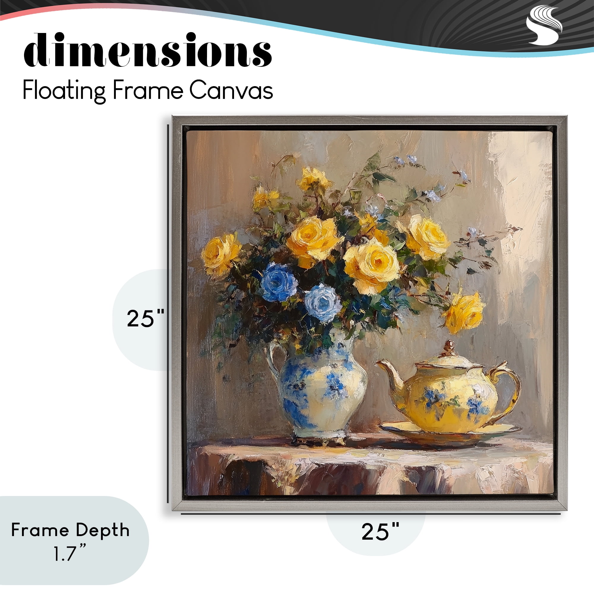 Stupell Industries Tea Time Blue & Yellow Bouquet Gray Framed Floater Canvas Wall Art, design by Petal Prints Design