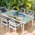 thumbnail image 2 of Blue Coastal Starfish Table Cloths for 3 Foot Rectangle Tables, Grey Sage Green Nautical Coral Summer Patio Waterproof Elastic Fitted Tablecloths, Washable Rectangular Table Cover for Camping, 2 of 8
