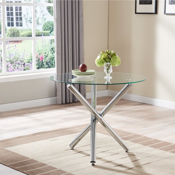 Nopurs Modern Glass Dining Table,Round Tempered Glass Kitchen Table
