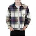 thumbnail image 1 of YUNAFFT Kids Checkered Long Sleeve Button-Down Shirt with Pockets Twill Casual 3-10Y Navy, 1 of 3