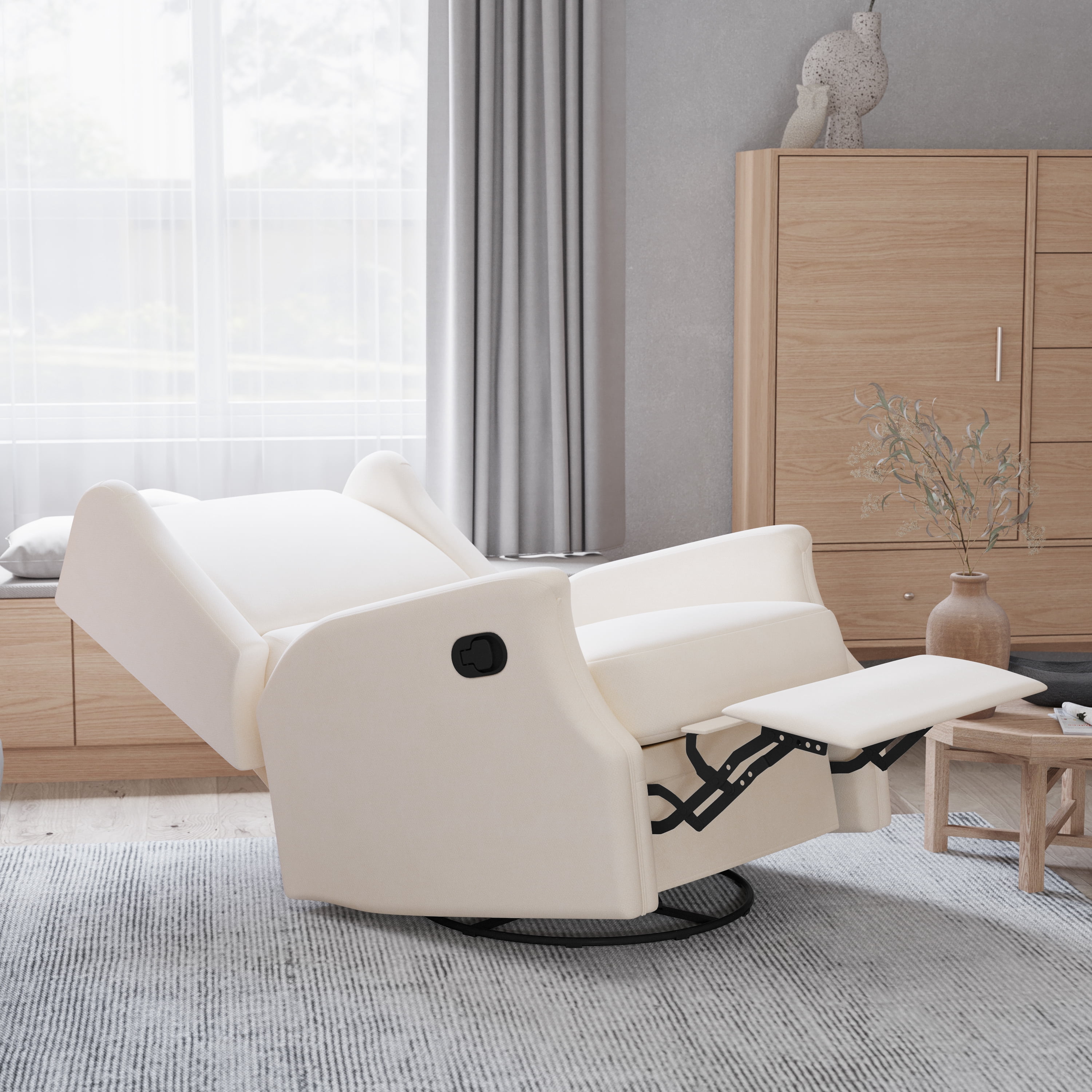 Merrick Lane 3-in-1 Wingback Manual Recliner Rocker Swivel Glider Chair in Cream