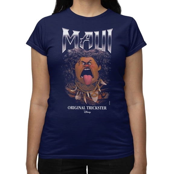 Disney Moana Original Trickster Maui Yell Women's T Shirt (Navy, S-XXL)