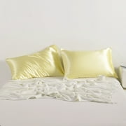 Flxxie Silky Satin Pillowcase Set of 2 Envelope Closure, Standard, 20" x 26", Light Yellow