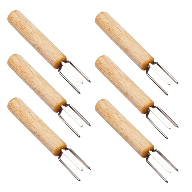 Tenedor para barbacoa de acero inoxidable 304 con mango de madera, 10 unidades, para maíz, carne, barbacoa, portátil, para cocinar salchichas de res