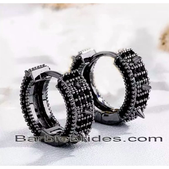 Exquisite Iced Out Micro Pave Black Cubic Zirconia Men Spike Thorn Hoop Earrings