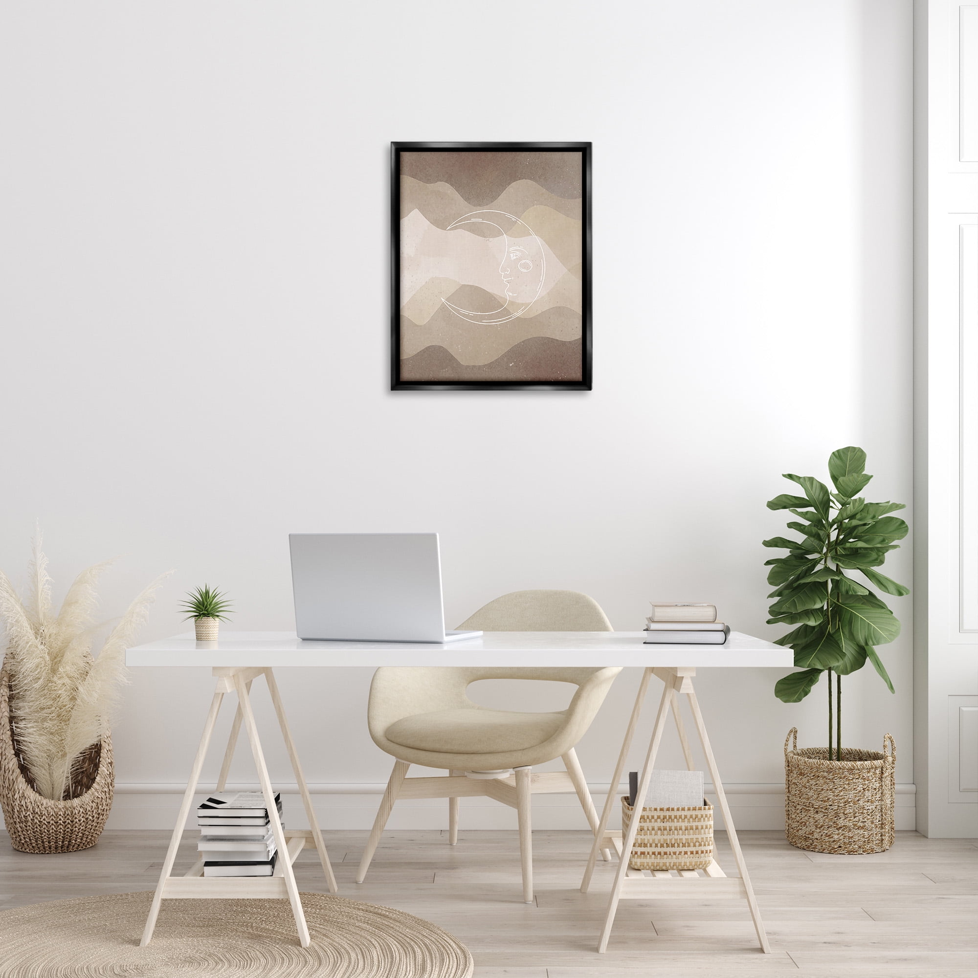 Stupell Industries Boho Celestial Moon Landscape Painting Black Floater Framed Canvas Art Print Wall Art, 25 x 31