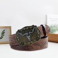 thumbnail image 7 of Jiibva Cowboy Buckle Belt Vintage Western Printed Belt Western Leather Bull Head Buckle Belt Engraved Floral Bull Belt for Men Women, 7 of 7