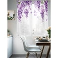 thumbnail image 5 of Wisteria Flowers Semi Sheer Curtains 63 Inch Length 2 Panels Set, Purple Floral Warercolor Summer Sheer Kitchen Curtain Privacy Voile Window Curtain for Living Room Bedroom Rod Pocket Drapes, 5 of 7