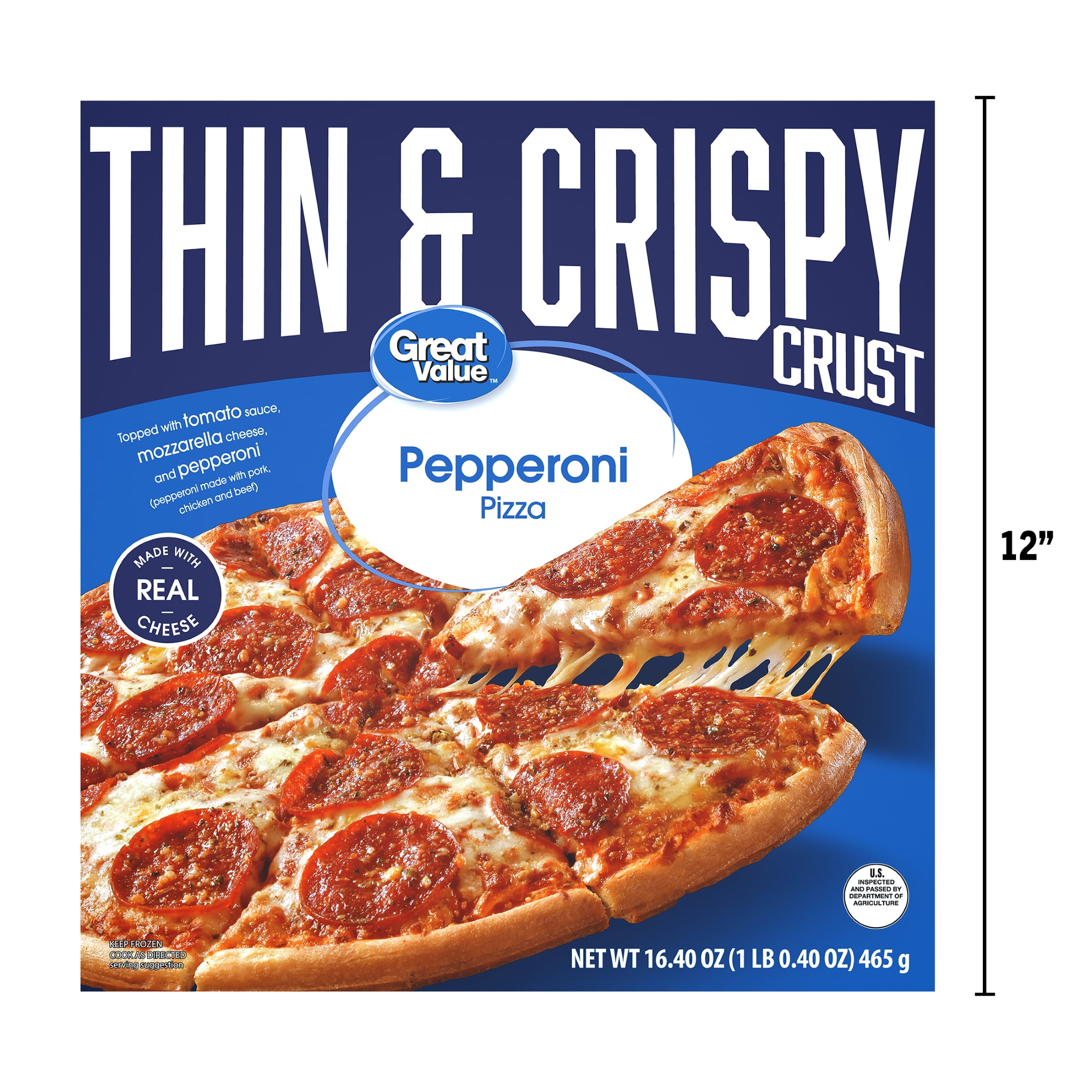 Great Value Thin Crust Pepperoni Frozen Pizza, 16.4 oz (Frozen)