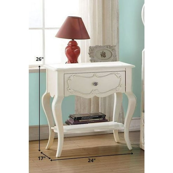 24" X 17" X 26" Pearl White Pine Wood Nightstand