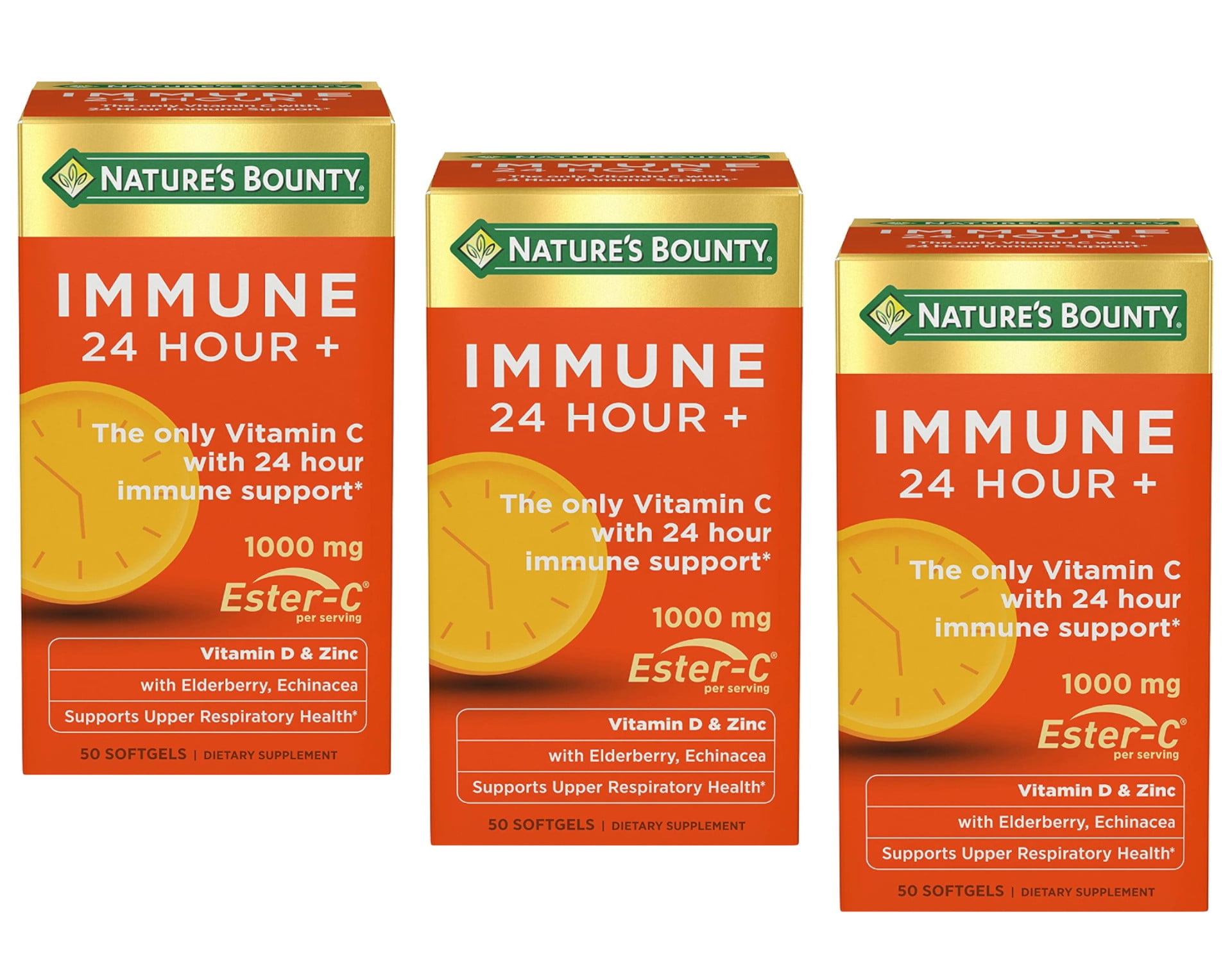 Nature's Bounty Immune 24 Hour + Vitamin C Softgels 1000mg, 50 Count - Pack of 3
