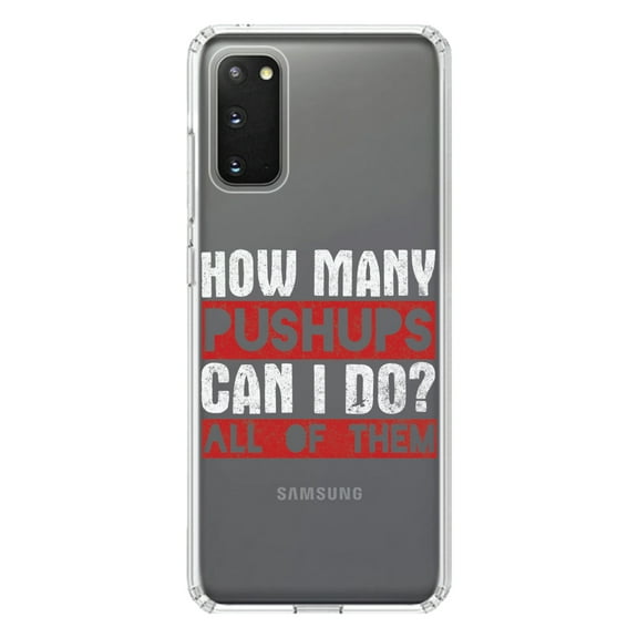 DistinctInk Clear Shockproof Hybrid Case for Galaxy S20 ULTRA / 5G (6.9" Screen) - TPU Bumper Acrylic Back Tempered Glass Screen Protector - How Many Pushups? All of Them