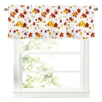 Fall Autumn Maple Leaves Kitchen Curtains Valance for Windows Thanksgiving Orange Red Leaf Harvest Rod Pocket Window Treatment for Bathroom living Room Decorations 54x18 inch
