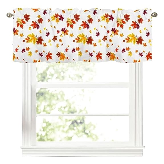 Fall Autumn Maple Leaves Kitchen Curtains Valance for Windows Thanksgiving Orange Red Leaf Harvest Rod Pocket Window Treatment for Bathroom living Room Decorations 54x18 inch