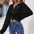 thumbnail image 4 of Womens Fashion 2025 Oversized Long Sleeve Lapel Button Down V Neck Sweatshirt Casual Pullover Tops Black XXL, 4 of 7