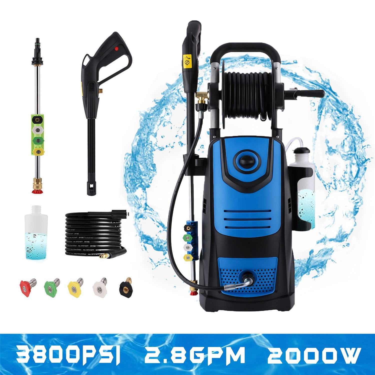 Blue Suyncll 3800 PSI 2.8GPM Electric Pressure Washer Electric Power Washer with Soap Bottle