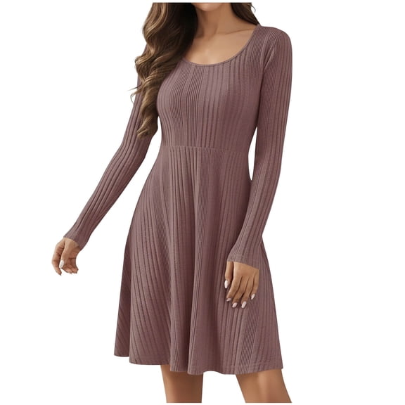 Womens Rompers for Summer Fashion Casual Solid Round Neck Long Sleeve Fold Dress Fashion Beach Vacation Clothes