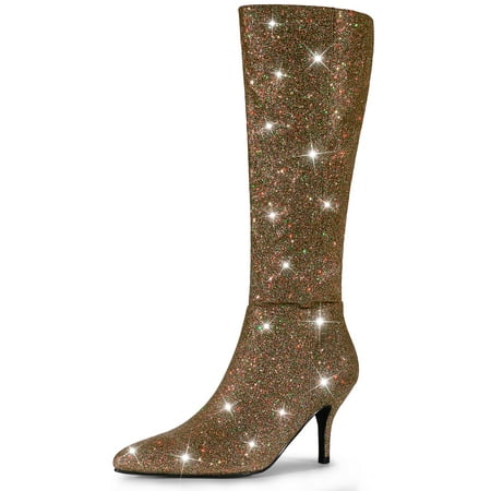 

Unique Bargains Women s Pointy Toe Sparkle Glitter Stiletto Heel Knee High Boots