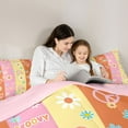 thumbnail image 4 of Feelyou Cartoon Groovy Flower Bedding Comforter Set 7 Pieces, Peace and Love Full Bedding Set, Rainbow Stripes Reversible Fitted Sheet Flat Sheet, Super Cozy Room Decor, 4 of 7