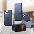 thumbnail image 2 of ELEHOLD Leather Case For iPhone 15 Plus 2-in-1 Shockproof Cover, With Magnetic Detachable Flip Card Holder Wallet, Kickstand & Wristband, MagSafe Compatible, Blue, 2 of 15