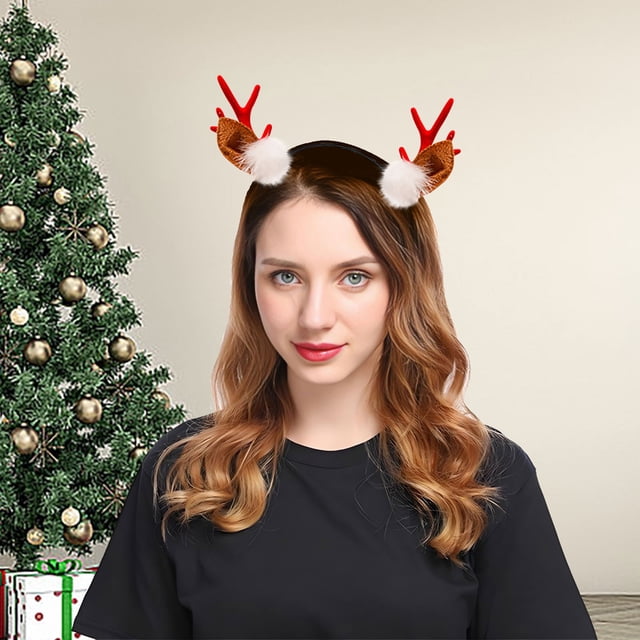 Diadema Navidad de Cuernos de Ciervo Rojo - Accesorio festivo de plástico para el cabello en fiestas navideñas, 23,5 x 15 cm