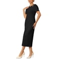 thumbnail image 4 of INSPIRE CHIC Women's Formal Dress Crewneck Short Sleeve Pleated Waist Dressy Work Sheath Dresses L Black, 4 of 5