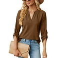 thumbnail image 5 of MOMOFEEL Long Sleeve Shirts for Women 3/4 Sleeve Loose Blouses V-neck Tunic Tops Summer (M9007 Coffee S), 5 of 9