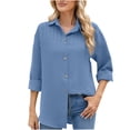 thumbnail image 1 of Timegard Shirts for Women Long Sleeve Lapel Neck Button up Solid Color Blouse Work Casual Loose Top Fall, 1 of 8