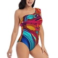 thumbnail image 3 of Gukieu Colorful Abstract Swirls Print One-shoulder Ruffled One-piece Swimsuit with Removable Chest Pads and Tummy-control Swimsuit for Women-X-Large, 3 of 6