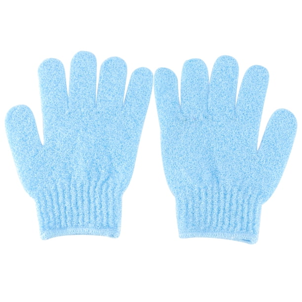 2 pares de guantes exfoliantes de baño de cinco dedos para ducha, sauna, hombres y mujeres (azul)