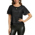 thumbnail image 6 of Sparkly Sequin Tops Womens Ruffled Short Sleeve Glitter Blouses Evening Party Dressy Casual Outfits for Women (M, Black), 6 of 7