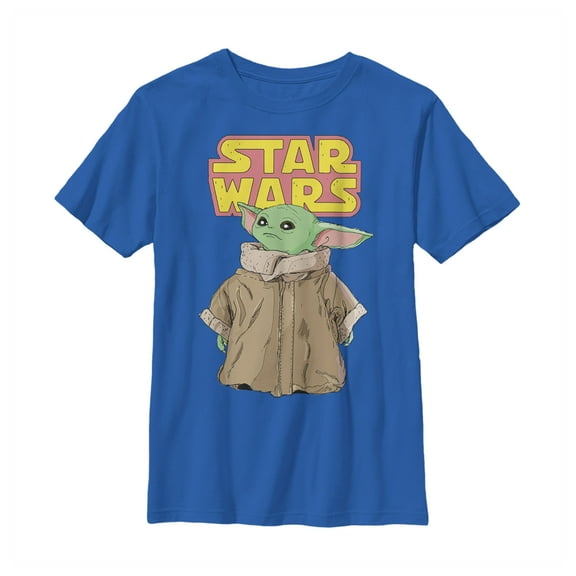 Boy's Star Wars: The Mandalorian The Child Retro Logo Stance Graphic Tee Royal Blue Medium