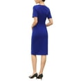 thumbnail image 3 of Work Dress for Women Square Neck Short Sleeve Button Down Vintage Sheath Midi Dresses with Belt S Royal Blue, 3 of 6