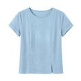 thumbnail image 4 of LIaqionyy Tops for Womens Crew Neck Short Sleeve Cotton Linen Cropped Shirts Summer Solid Color Blouses, 4 of 7