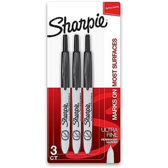 Sharpie Retractable Permanent Markers, Ultra Fine Point, Black, 3 Count