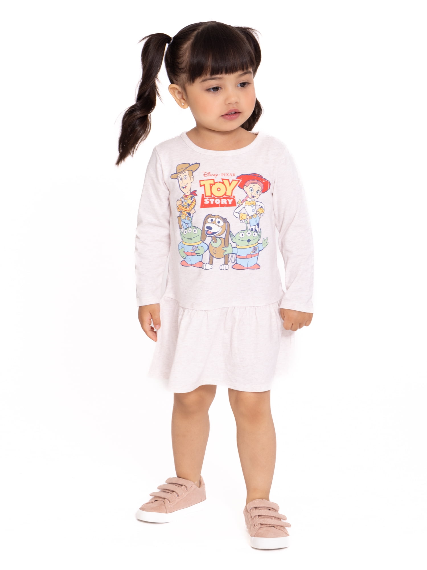 Disney Pixar Toy Story Toddler Girls Drop Waist Graphic Dress with Long Sleeves, Sizes 12M-5T