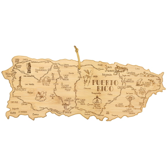 Totally Bamboo Destination Puerto Rico Shaped Serving and Cutting Board, Includes Hang Tie for Wall Display