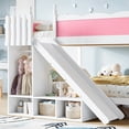 thumbnail image 5 of Harper & Bright Designs Full over Full Bunk Bed with Storage Shelves, Solid Wood Bunk Bed Frame with Slide and Ladders, Low Bunk Bed with Guardrails for Boys Girls, Pink & White, 5 of 16