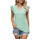 thumbnail image 1 of Top de verano para mujer, pantalón corto informal, manga ondulada, ojal, cuello en V, blusa de encaje recortada para mujer, color verde claro M, 1 of 6