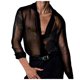 thumbnail image 1 of Camisa sexy transparente de manga corta para hombre: prenda transpirable para discoteca, color negro liso, poliéster, lavado a mano en frío, secado al aire, 1 of 5